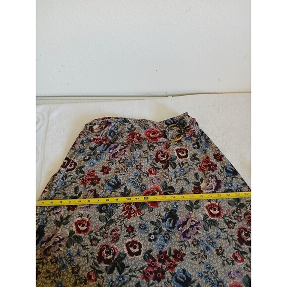 Robert Louis Maxi Skirt M Gray Red Blue Roses Cottage Fairy Whimsical Pastoral - Picture 10 of 14